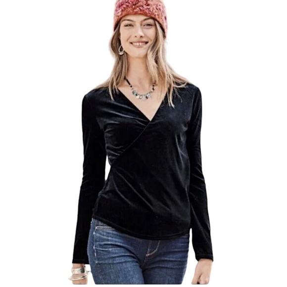 Sundance Blouse Womens Small Black Velvet Surplus Minimalist Witchy Goth Stretch - Picture 2 of 9